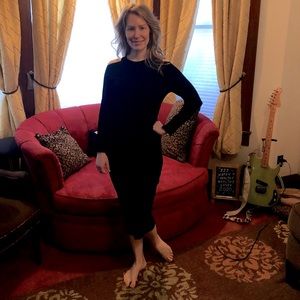 Vince Black Ribbed Dress with Cut Out Shoulders, Size Small